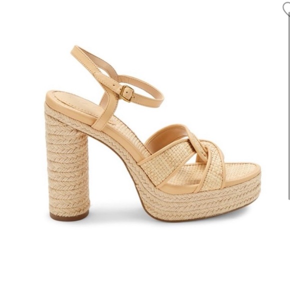 COACH Talina Platform Rafia Tan Platform Sandals with Block Heel Women Size 8.5 - Picture 1 of 8